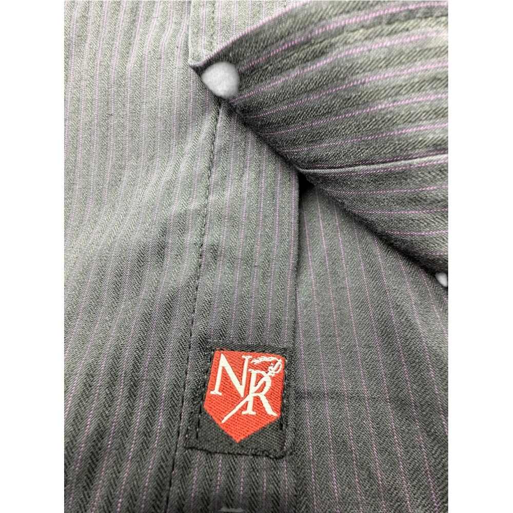 No Retreat Men's Large Black Purple Pinstripe Long Sleeve Button Up Shirt - Picture 11 of 13